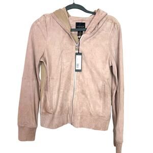 AS by DF Womens XS Rose Pink Suede Zip Front Hoodie Designer Jacket Coat NWT